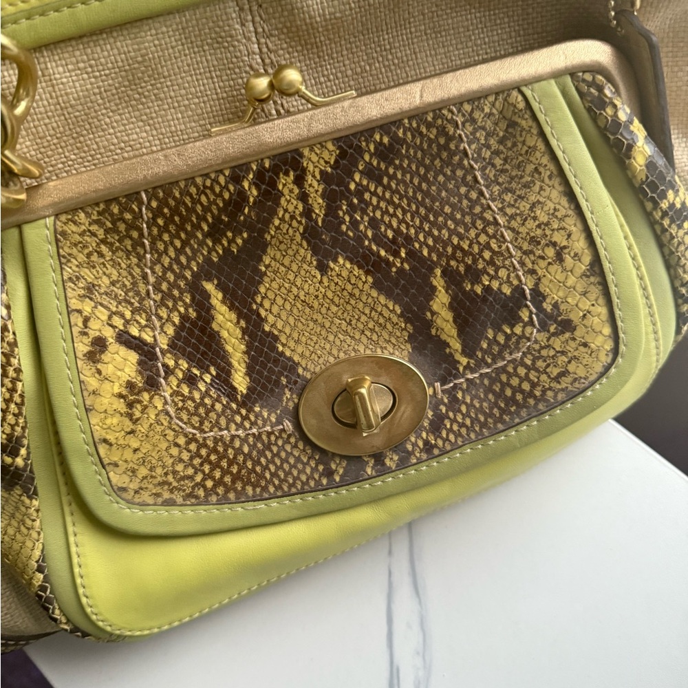 Coach lime green and Brown Snake Print Shoulder Bag